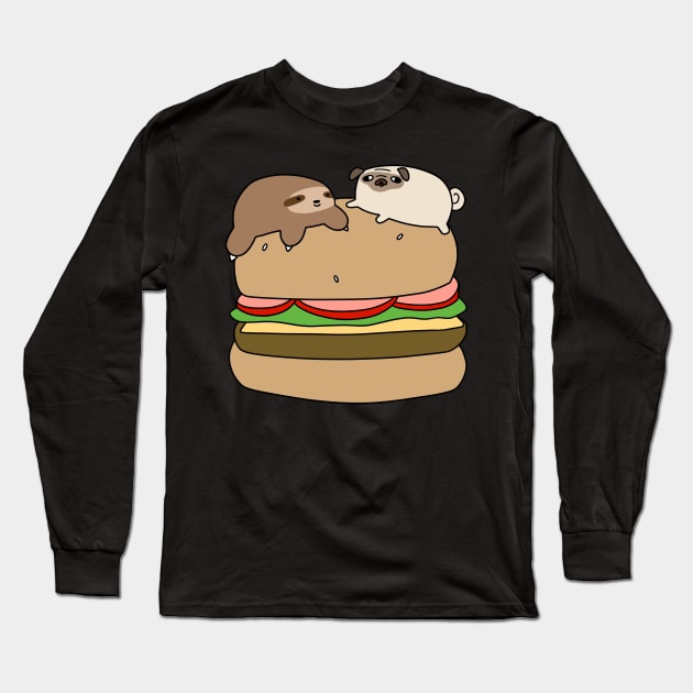 Sloth Pug and Hamburger Long Sleeve T-Shirt by saradaboru